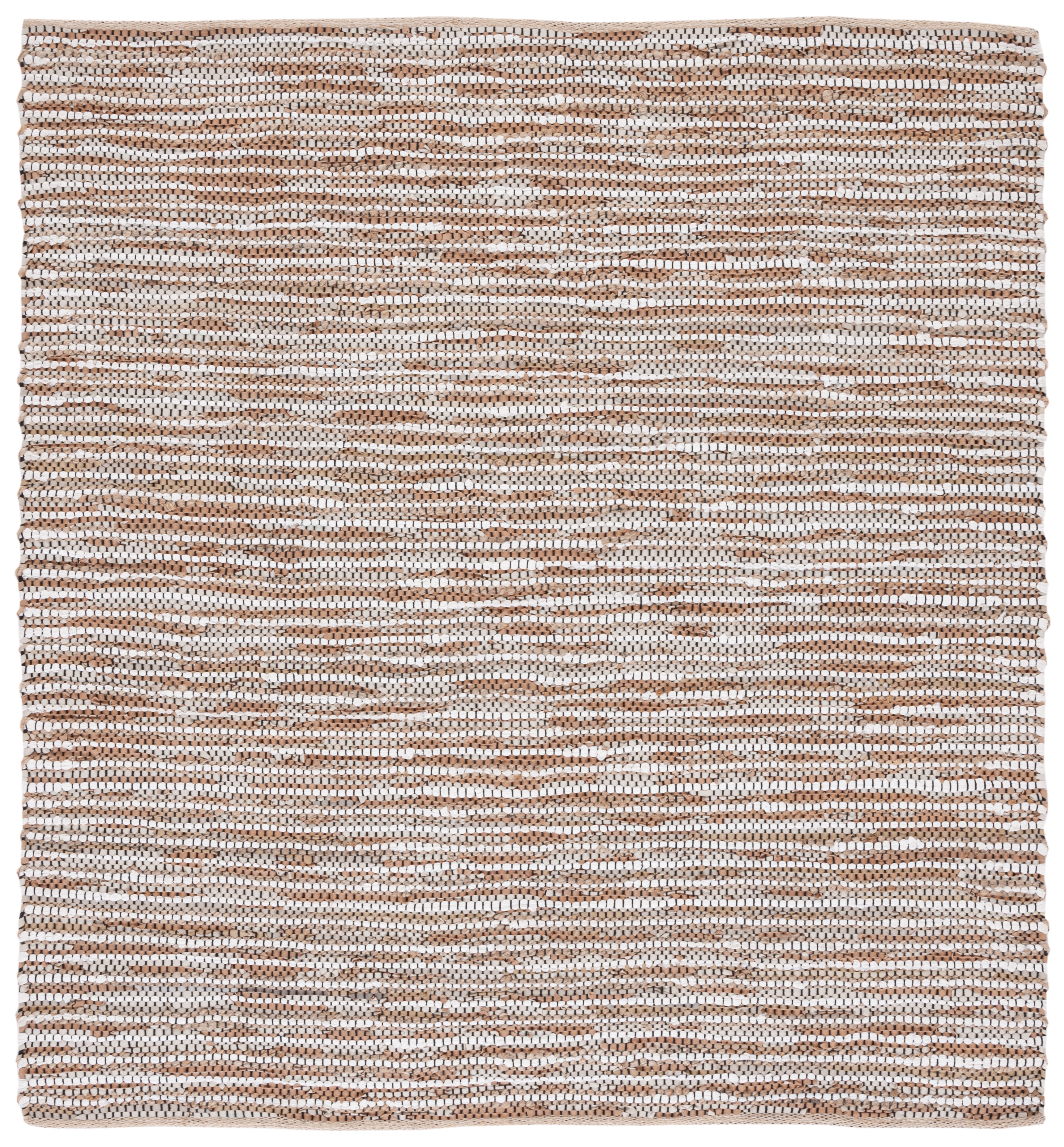 Beige and Ivory 6' x 6' Square Handwoven Cowhide Rug