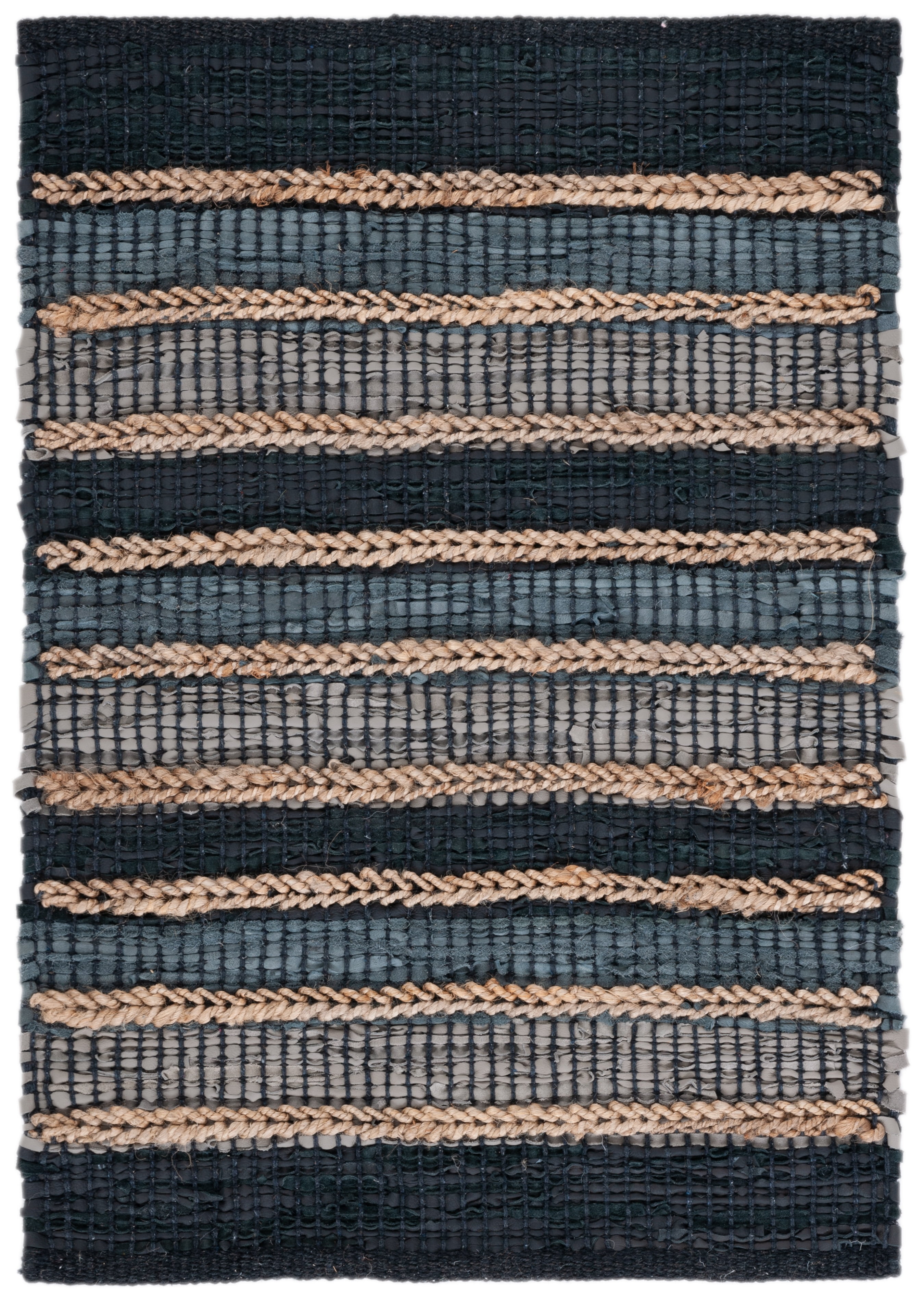 Handmade Black and Natural Leather Striped Area Rug 3' x 5'