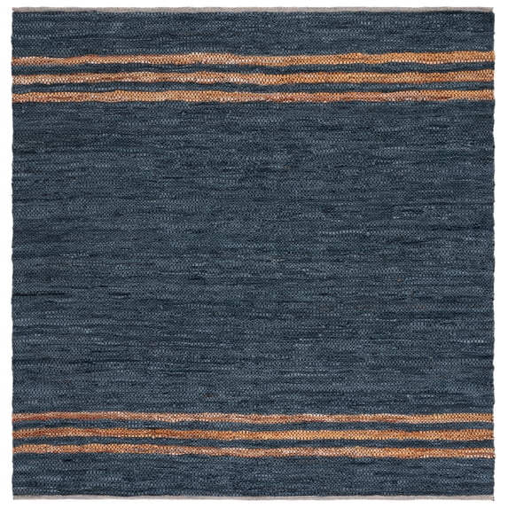 SAFAVIEH Vintage Leather Grace Striped Area Rug, Blue/Beige, 7' x 7' Square