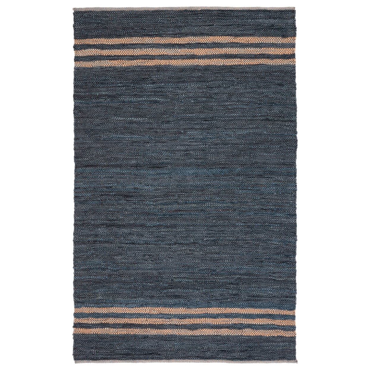 Chic Blue and Beige Handwoven Leather 4' x 6' Area Rug