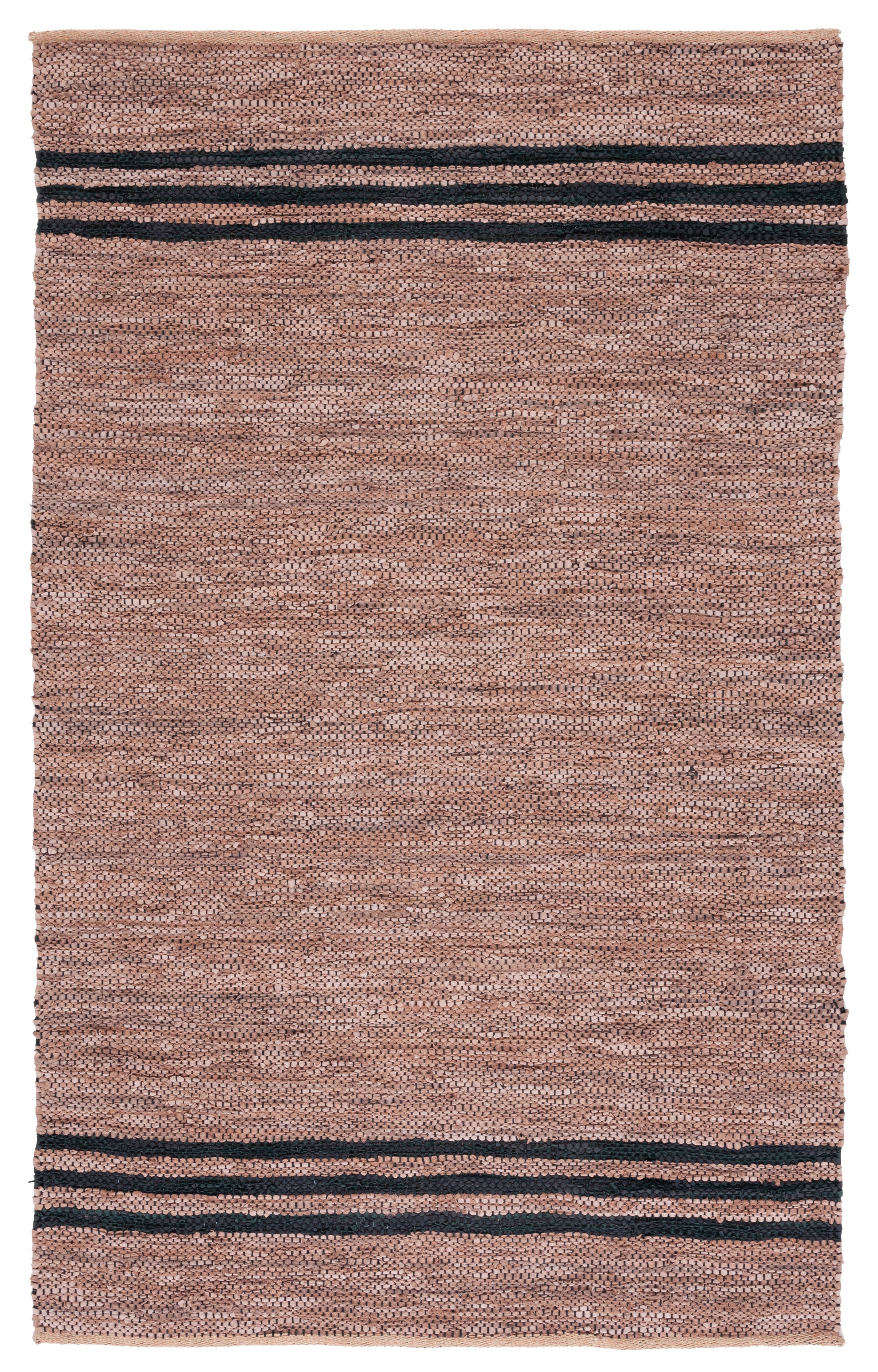 Vintage Brown and Black Handmade Leather and Cotton Rug, 8' x 10'