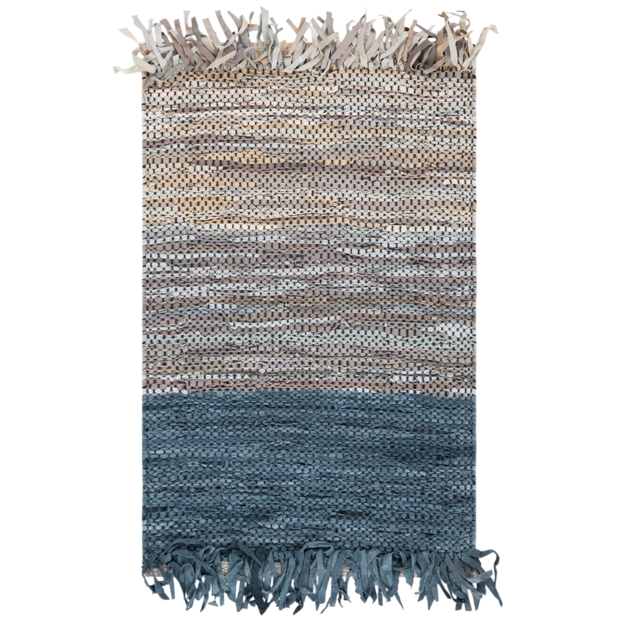Blue and Beige Handmade Cowhide Area Rug 4' x 6'