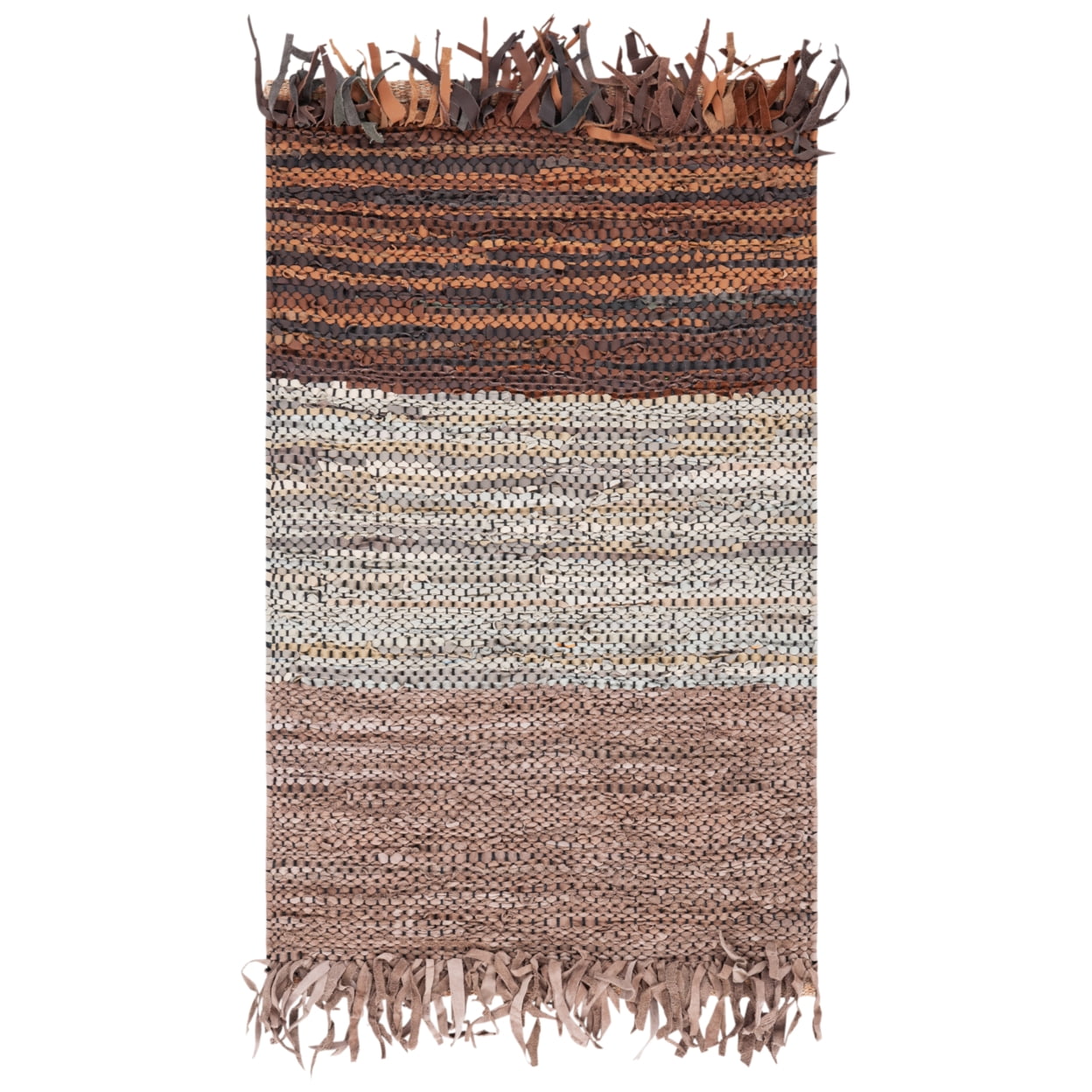 Handwoven Rust and Gray Cotton Cowhide Rectangular Rug