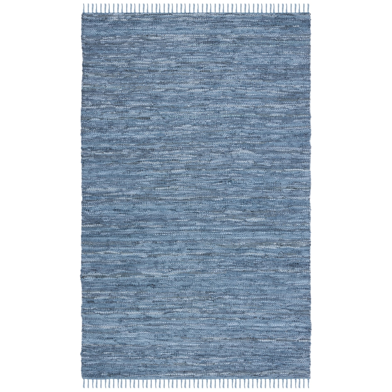 Boho Chic Blue & Grey Handwoven Leather 5' x 8' Area Rug