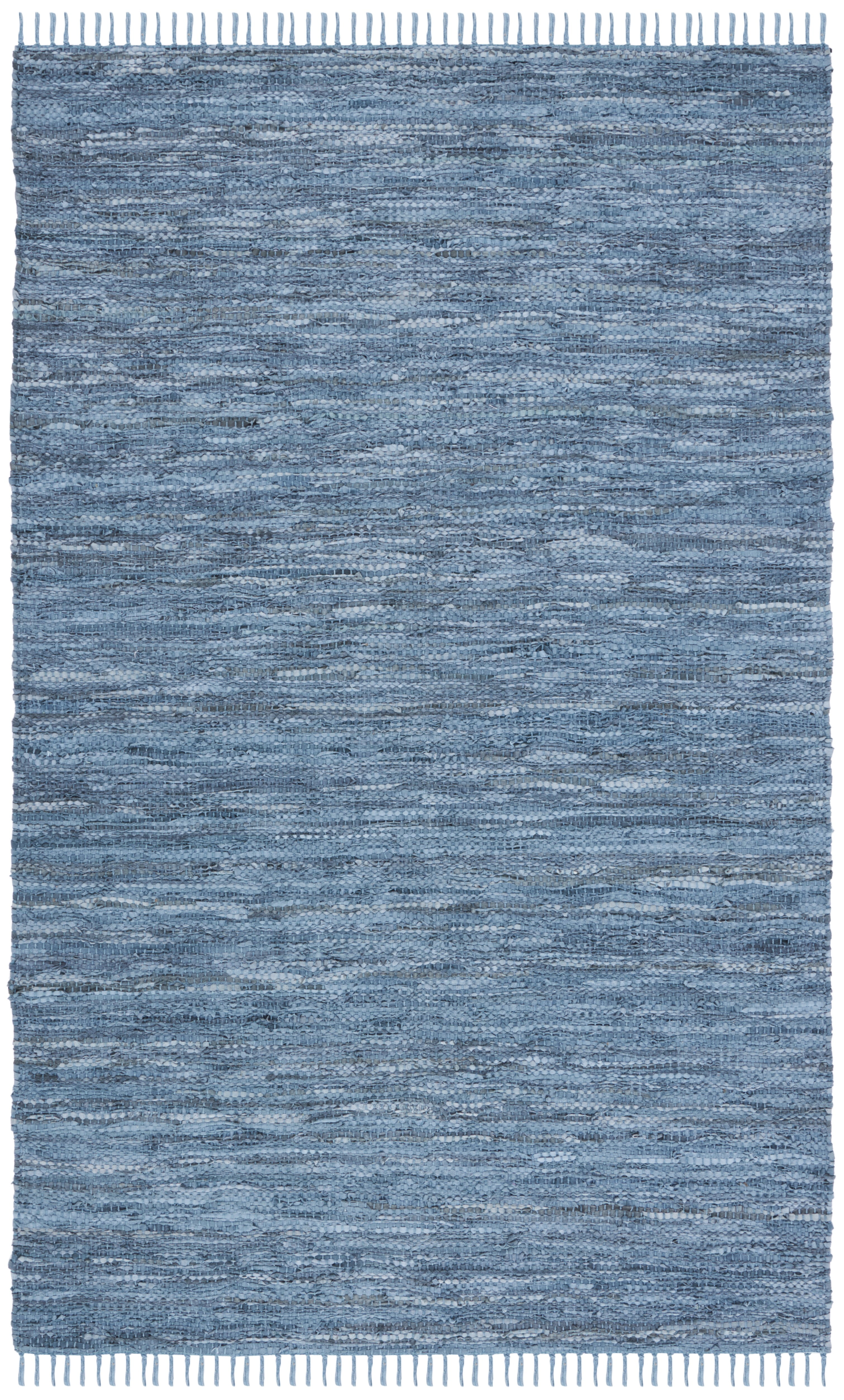 Handmade Blue Cowhide and Synthetic 4' x 6' Flat Woven Rug