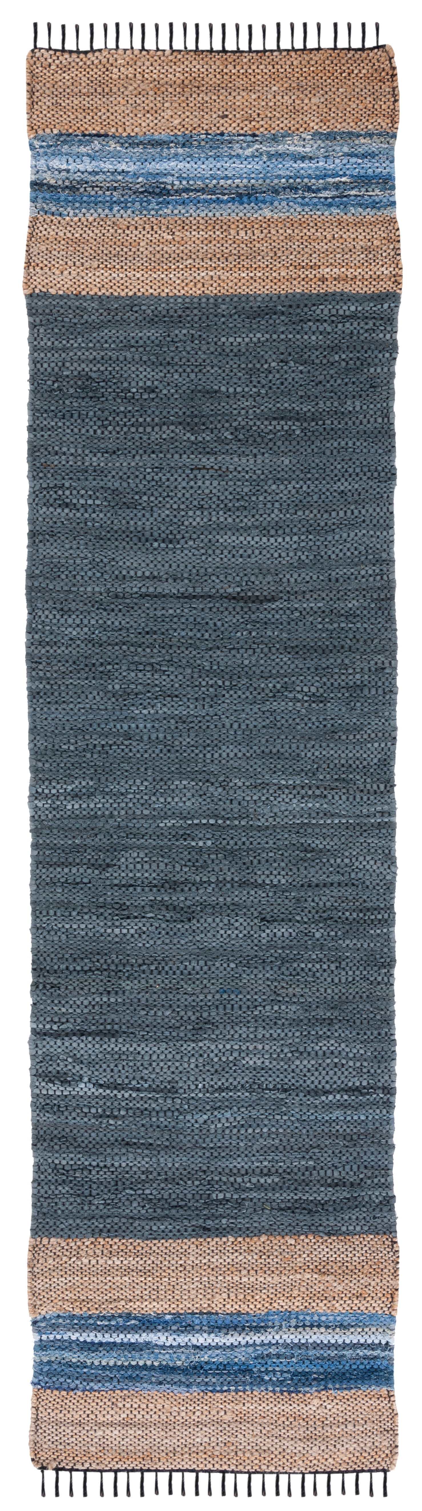 Blue and Natural Flatweave Cotton Cowhide Runner Rug
