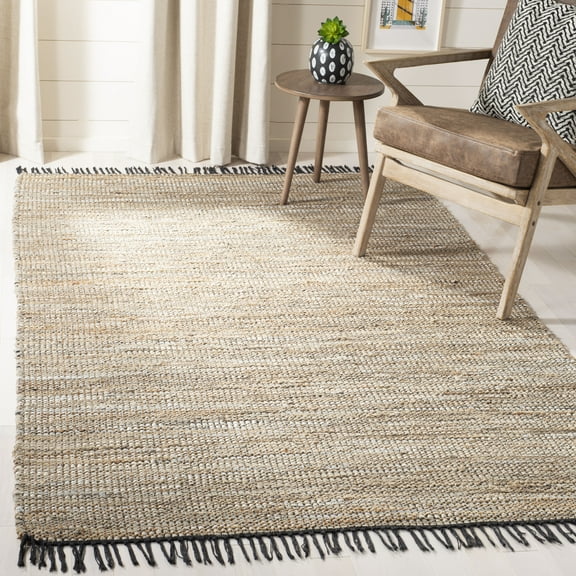 SAFAVIEH Vintage Leather Zharko Solid Braided Fringe Area Rug, Beige, 2' x 3'