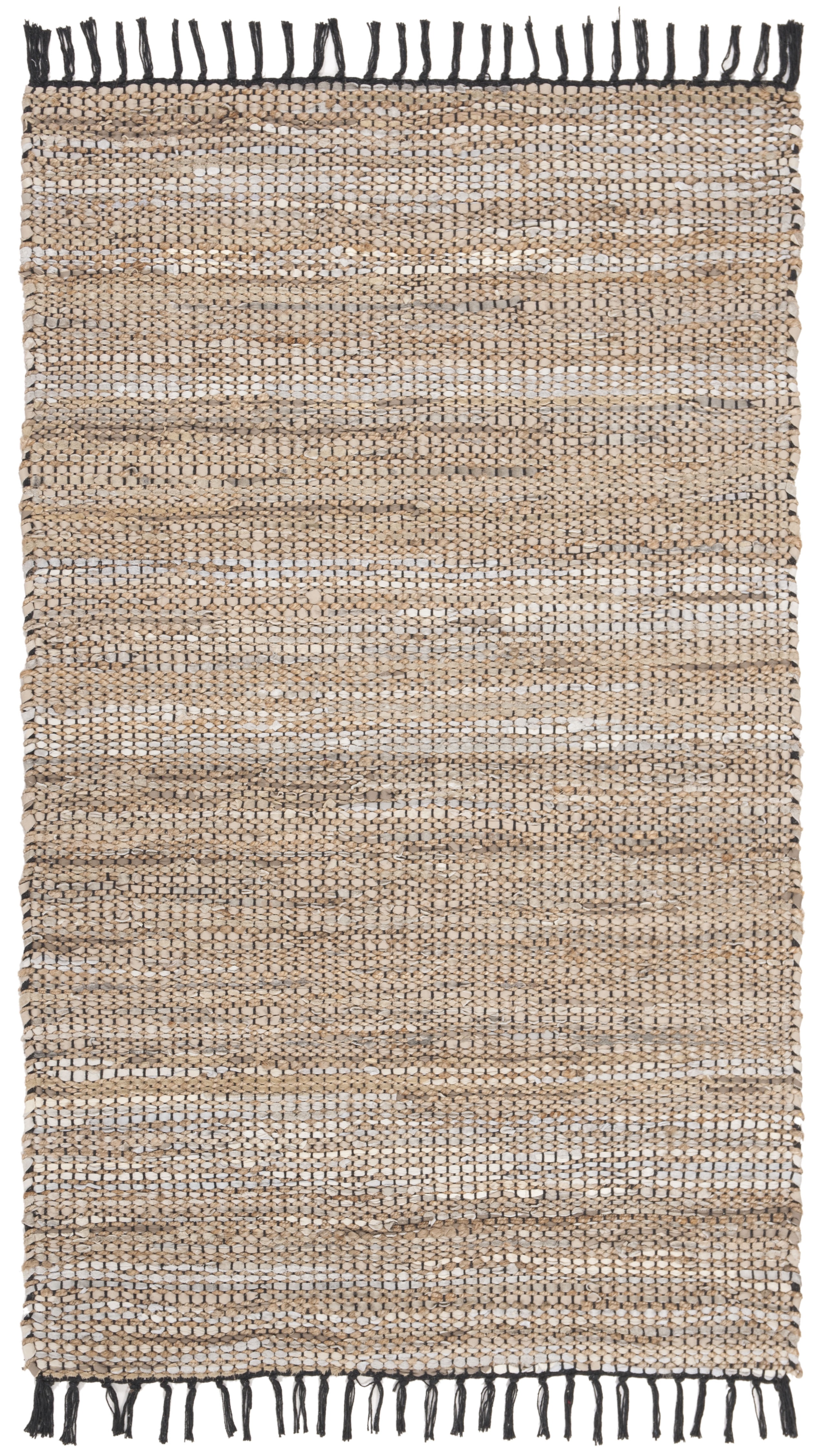 Handwoven Chic Beige Leather 3' x 5' Flatweave Cowhide Rug