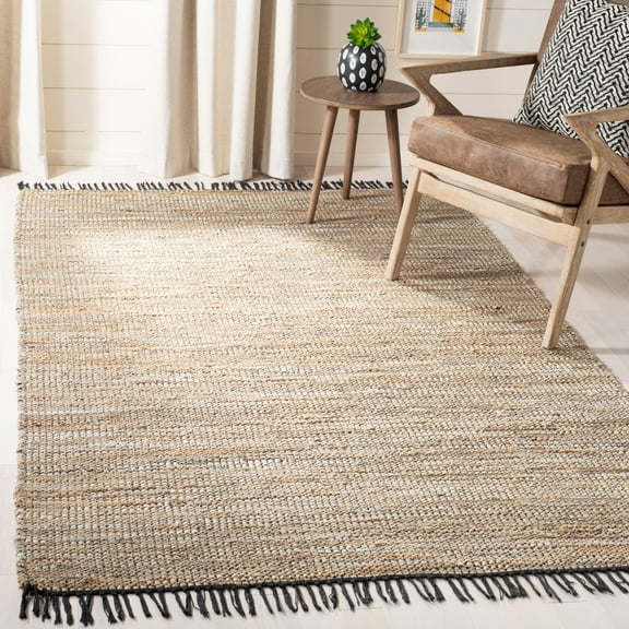 SAFAVIEH Vintage Leather Zharko Solid Braided Fringe Area Rug, Beige, 6' x 6' Square