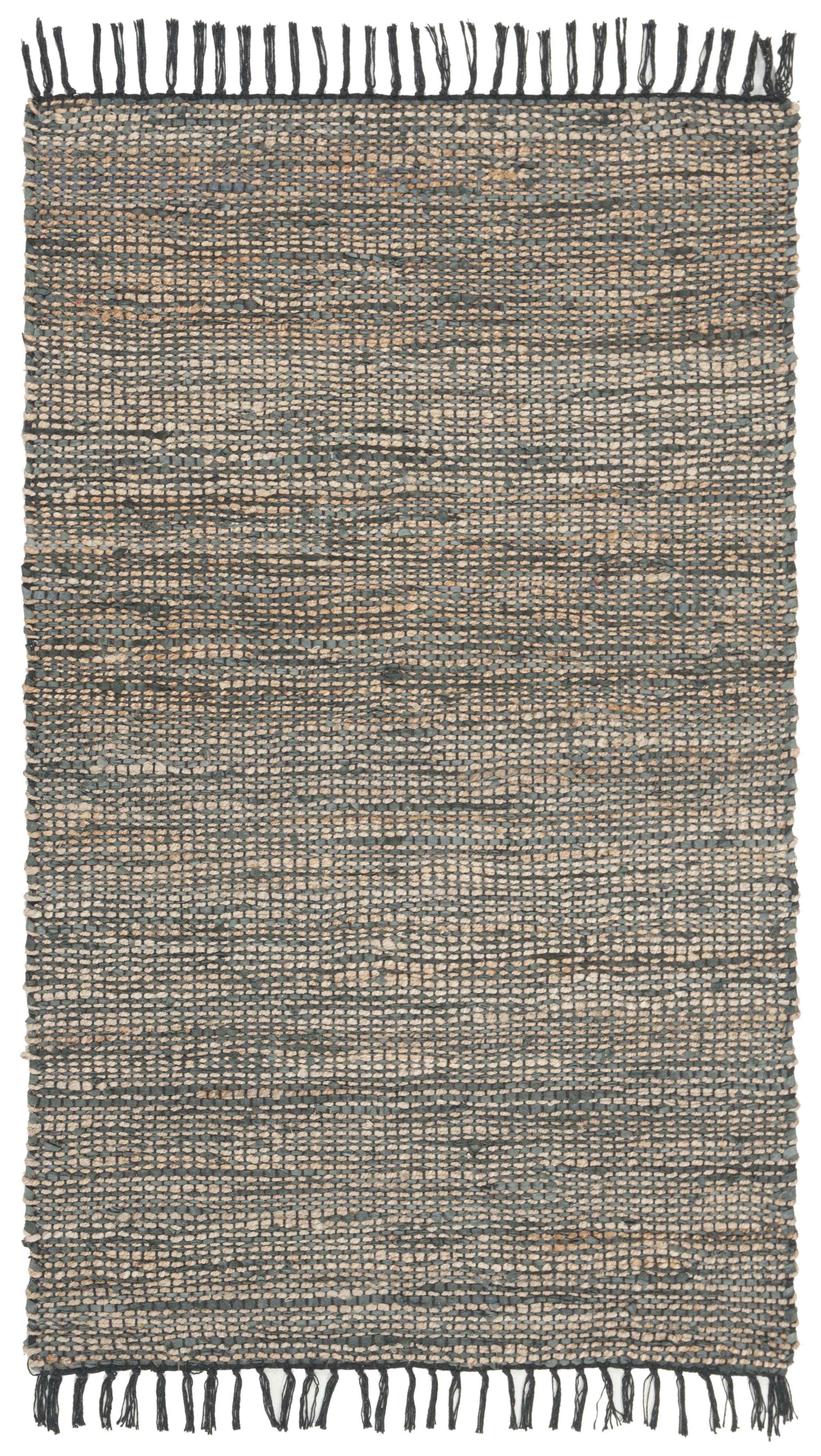 Gray Flat Woven Handmade Wool and Cowhide Rug, 2'3" x 4'