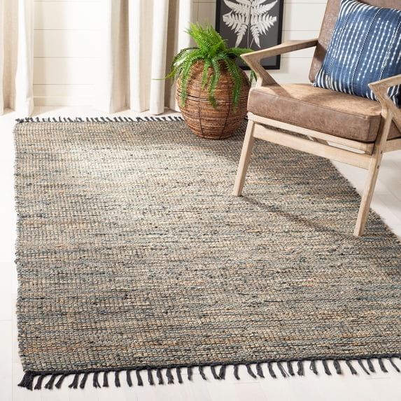 SAFAVIEH Vintage Leather Zharko Solid Braided Fringe Area Rug, Grey, 5' x 8'