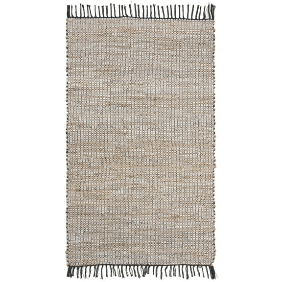 SAFAVIEH Vintage Leather Zharko Solid Braided Fringe Area Rug, Silver, 2'3" x 4'