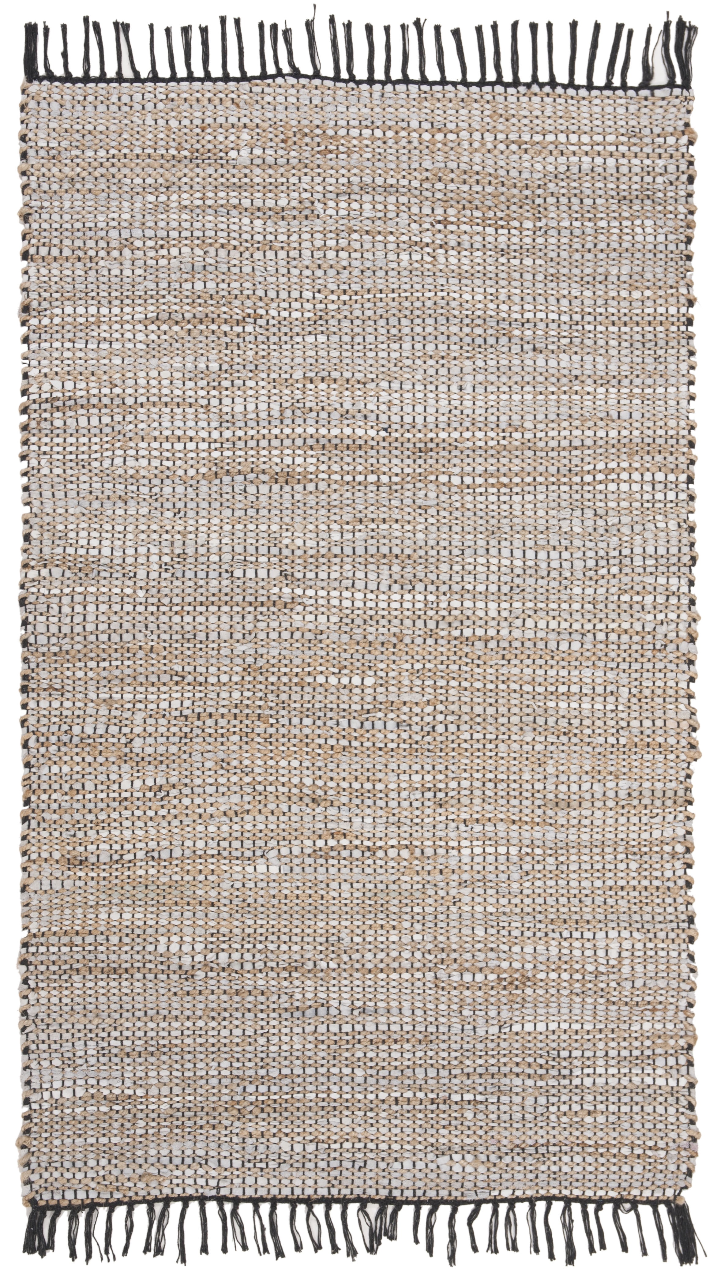 Handwoven Silver Square Leather Accent Rug 24" x 24"