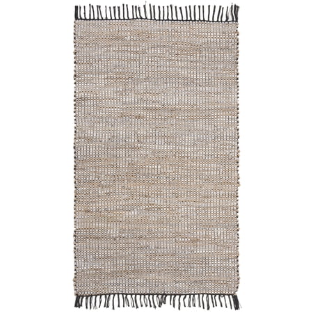 SAFAVIEH Vintage Leather Zharko Solid Braided Fringe Area Rug, Silver, 2' x 3'