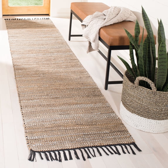 SAFAVIEH Vintage Leather Zharko Solid Braided Fringe Runner Rug, Beige, 2'3" x 9'