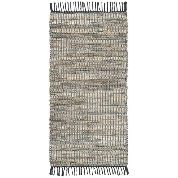SAFAVIEH Vintage Leather Zharko Solid Braided Fringe Runner Rug, Grey, 2'3" x 6'