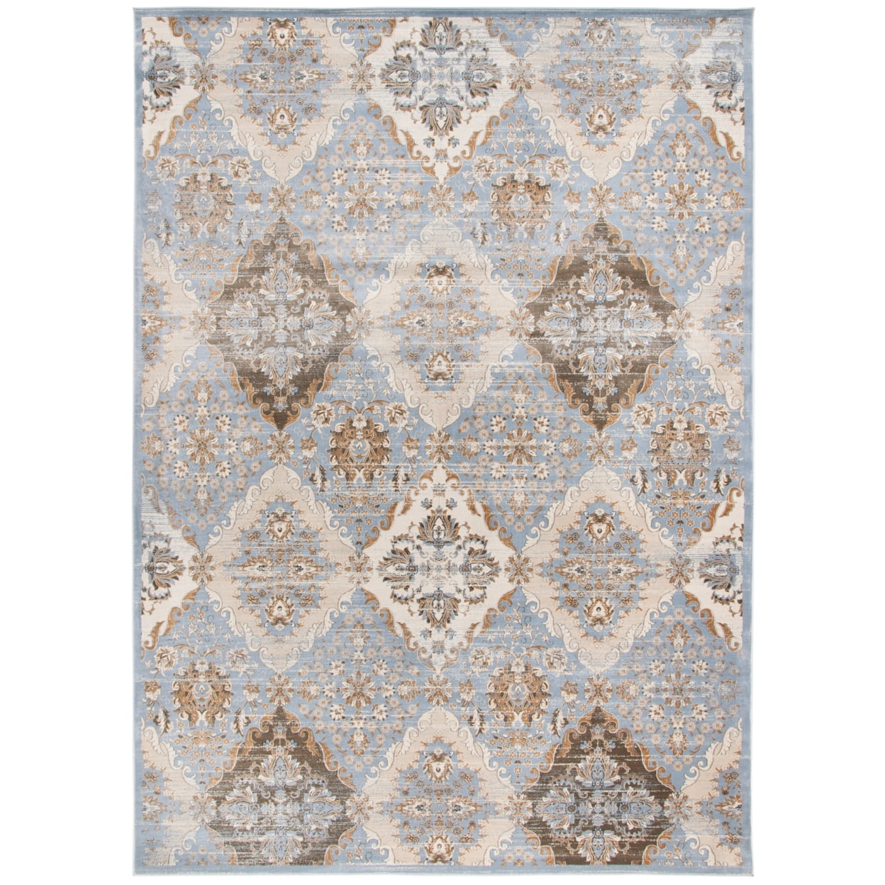 Light Blue and Ivory Vintage Rectangular Area Rug