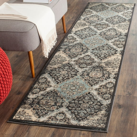 SAFAVIEH Vintage Merrick Damask Runner Rug, Black/Light Blue, 2'2" x 8'