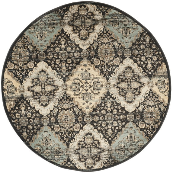 SAFAVIEH Vintage Merrick Oriental Area Rug, Black/Light Blue, 6'7" x 6'7" Round