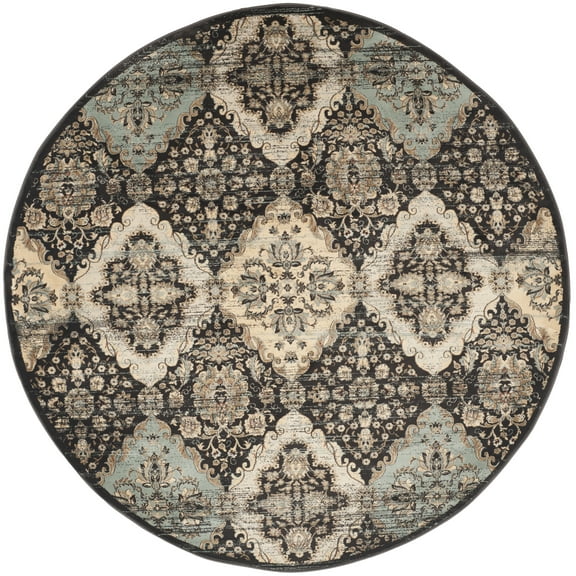 SAFAVIEH Vintage Merrick Oriental Area Rug, Black/Light Blue, 6'7" x 6'7" Round