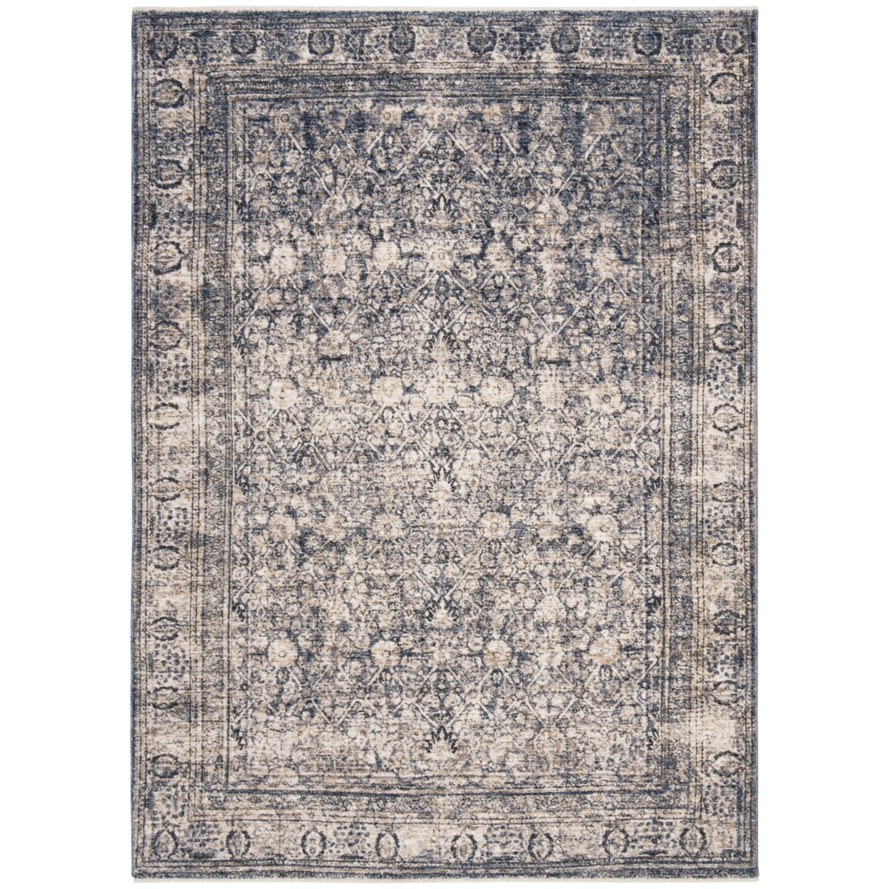 Ivory and Navy Tufted Square Viscose Rug