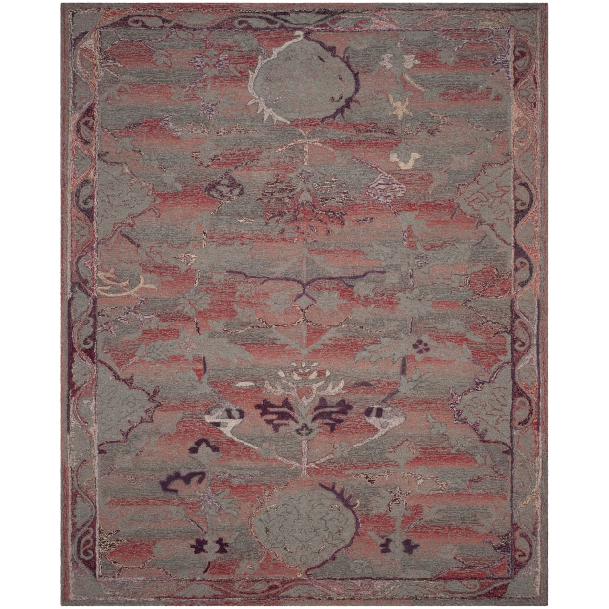 Handmade Red and Gray Wool and Viscose 8' x 10' Area Rug