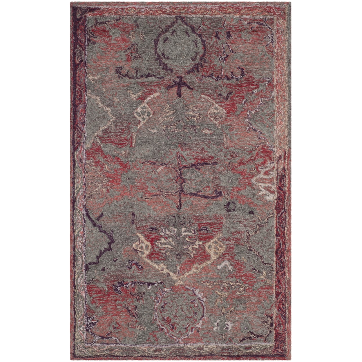 Hand-Tufted Majestic Red Square Wool and Viscose Blend Area Rug
