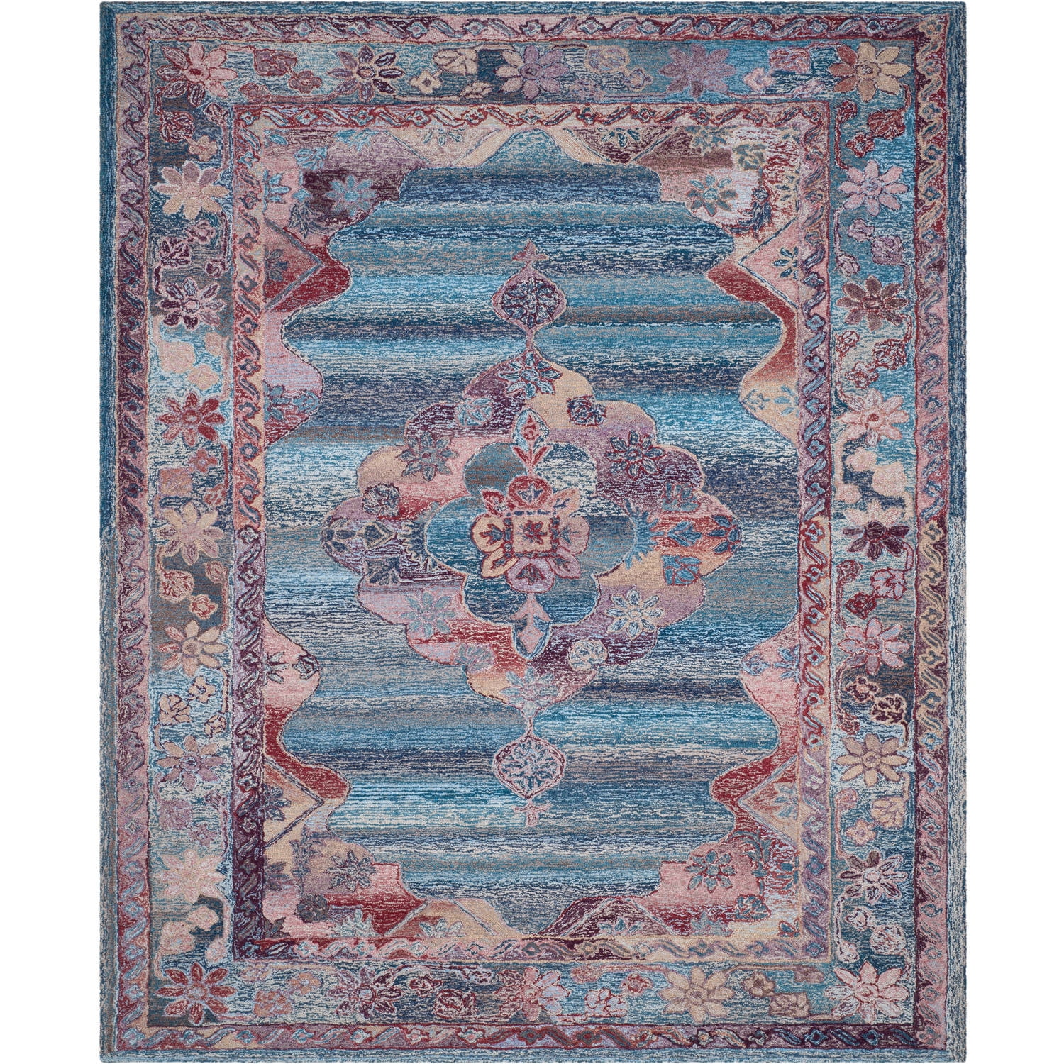 Elegant Oushak Blue Wool and Viscose 8' x 10' Hand-Tufted Rug