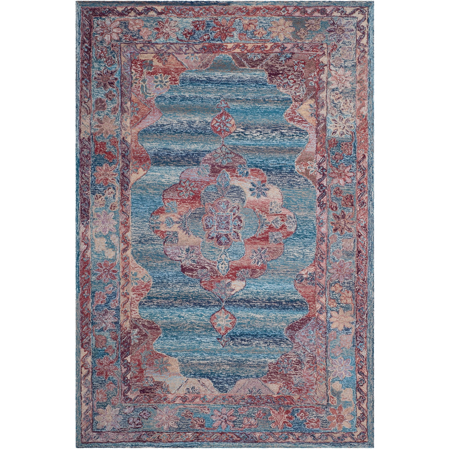 Elegant Oushak Hand-Tufted 6' x 9' Blue Wool Blend Area Rug