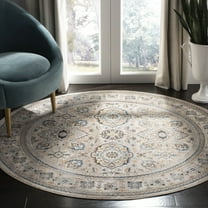 SAFAVIEH Vintage Persian Acacia Floral Bordered Polyester Rug, Ivory/Light Grey, 5' Round