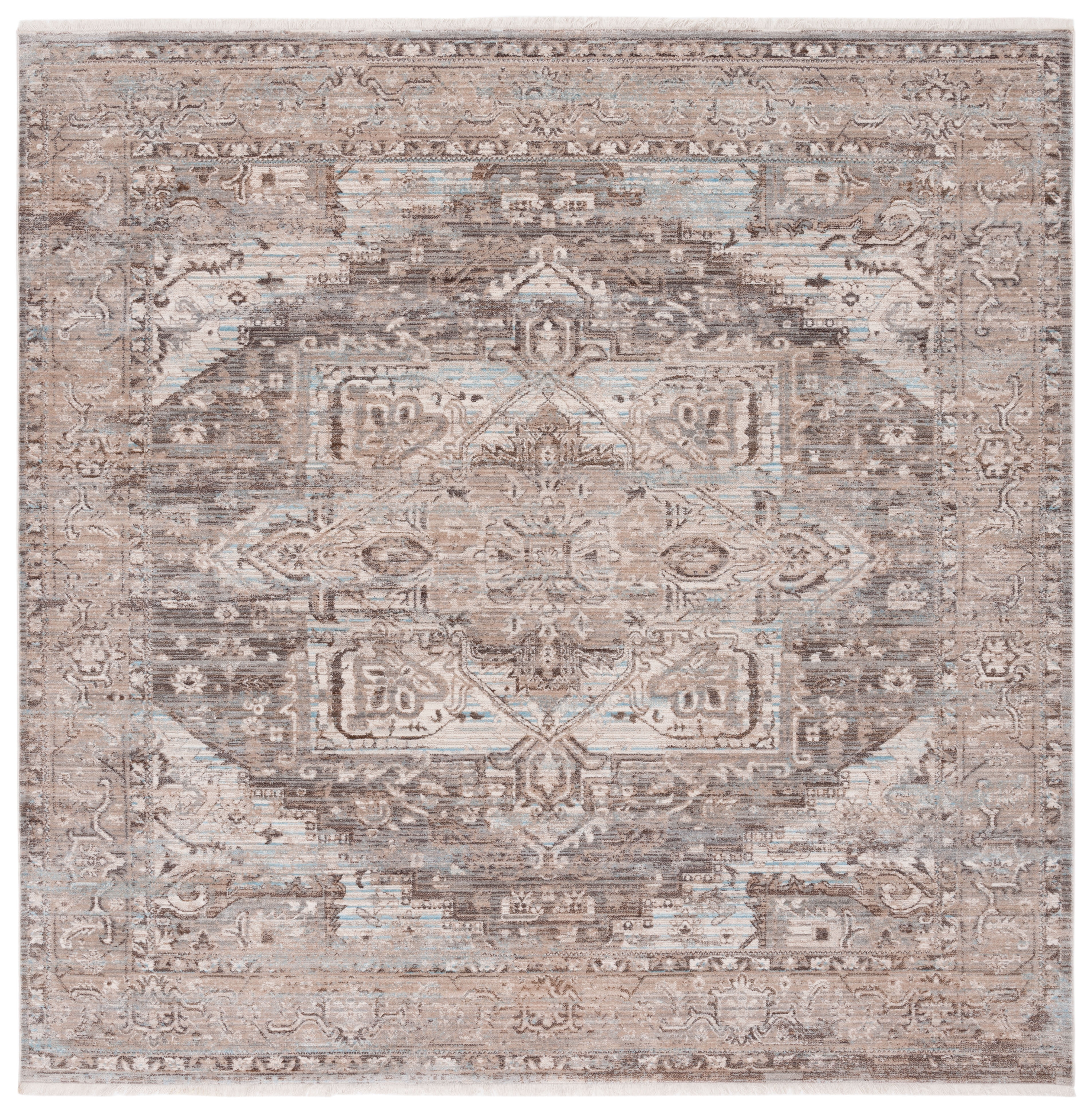 Vintage Persian Brown and Beige Flat Woven Square Rug