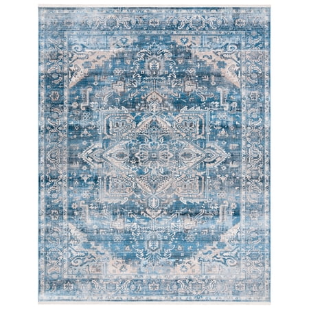 SAFAVIEH Vintage Persian Amadine Medallion Polyester Area Rug, Navy/Ivory, 8' x 10'