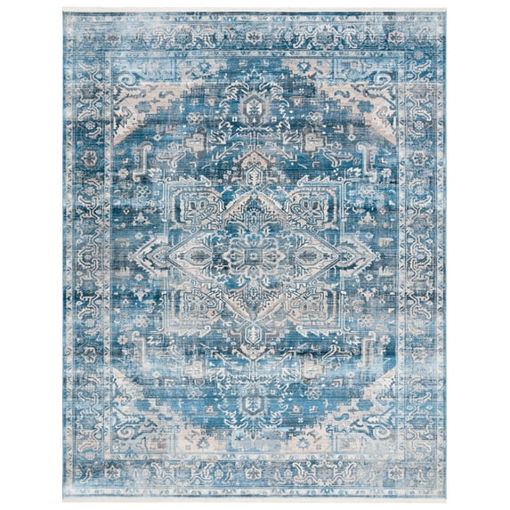 SAFAVIEH Vintage Persian Amadine Medallion Polyester Area Rug, Navy/Ivory, 8' x 10'