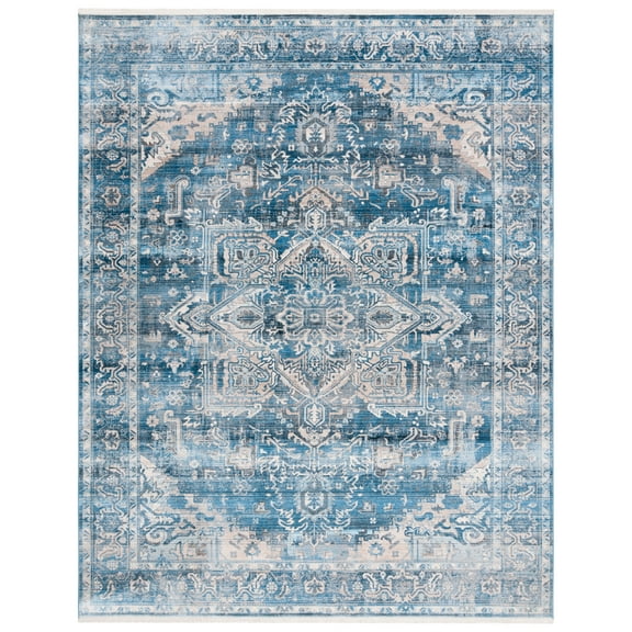 SAFAVIEH Vintage Persian Amadine Medallion Polyester Area Rug, Navy/Ivory, 8' x 10'
