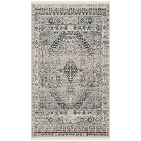 SAFAVIEH Vintage Persian Aras Geometric Polyester Area Rug, Grey/Blue, 3' x 5'