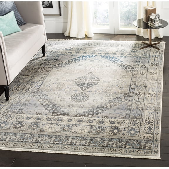 SAFAVIEH Vintage Persian Aras Geometric Polyester Area Rug, Grey/Blue, 4' x 6'