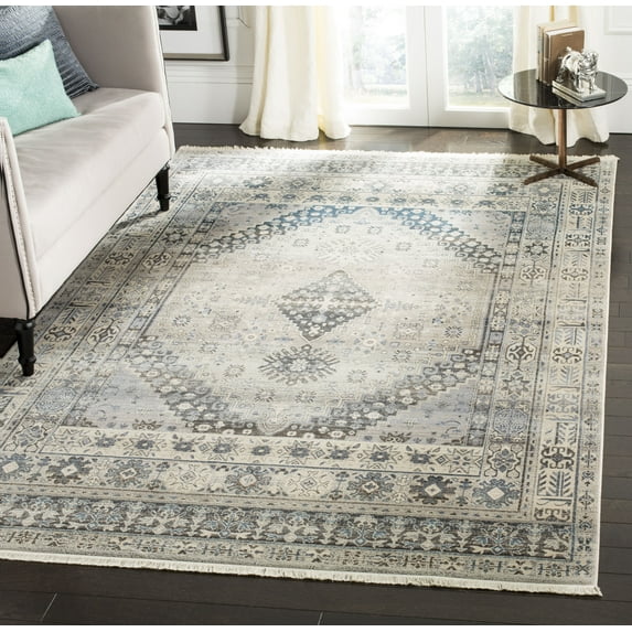 SAFAVIEH Vintage Persian Aras Geometric Polyester Area Rug, Grey/Blue, 8' x 10'
