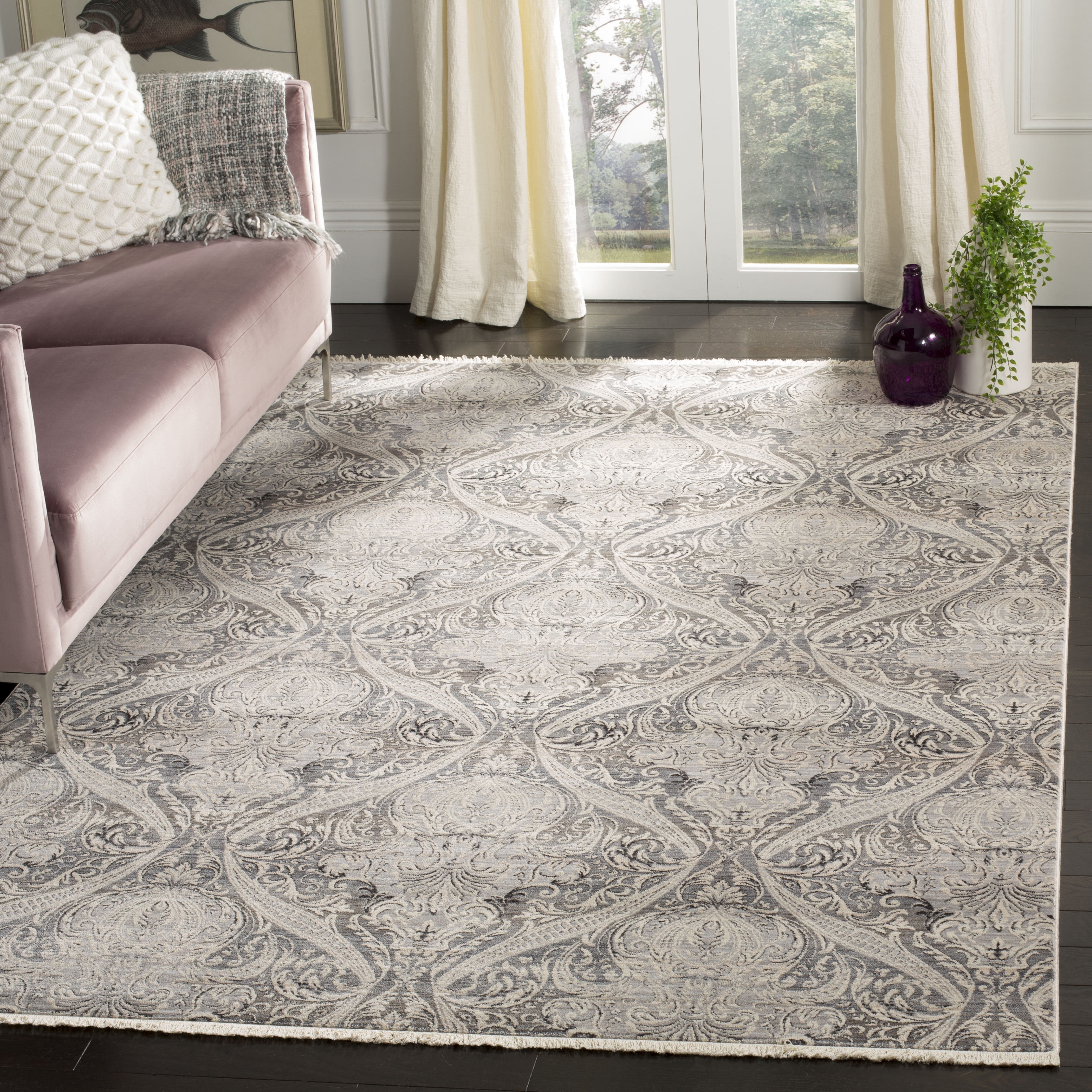 SAFAVIEH Vintage Persian Bear Geometric Polyester Area Rug, Grey/Charcoal, 6' x 9'