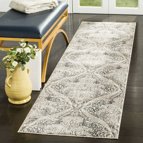 SAFAVIEH Vintage Persian Bear Geometric Polyester Runner Rug, Grey/Charcoal, 2'2" x 12'