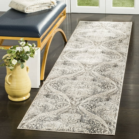 SAFAVIEH Vintage Persian Bear Geometric Polyester Runner Rug, Grey/Charcoal, 2'2" x 12'