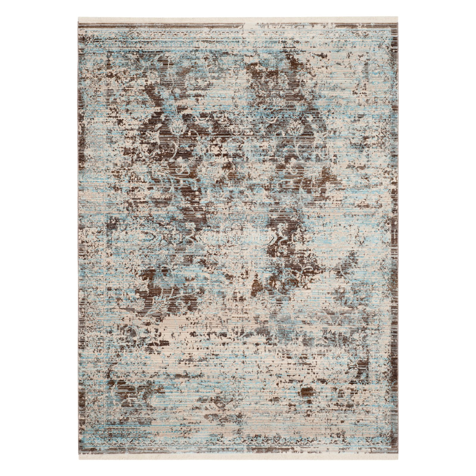 Light Blue and Brown Floral Motif 4' x 6' Area Rug