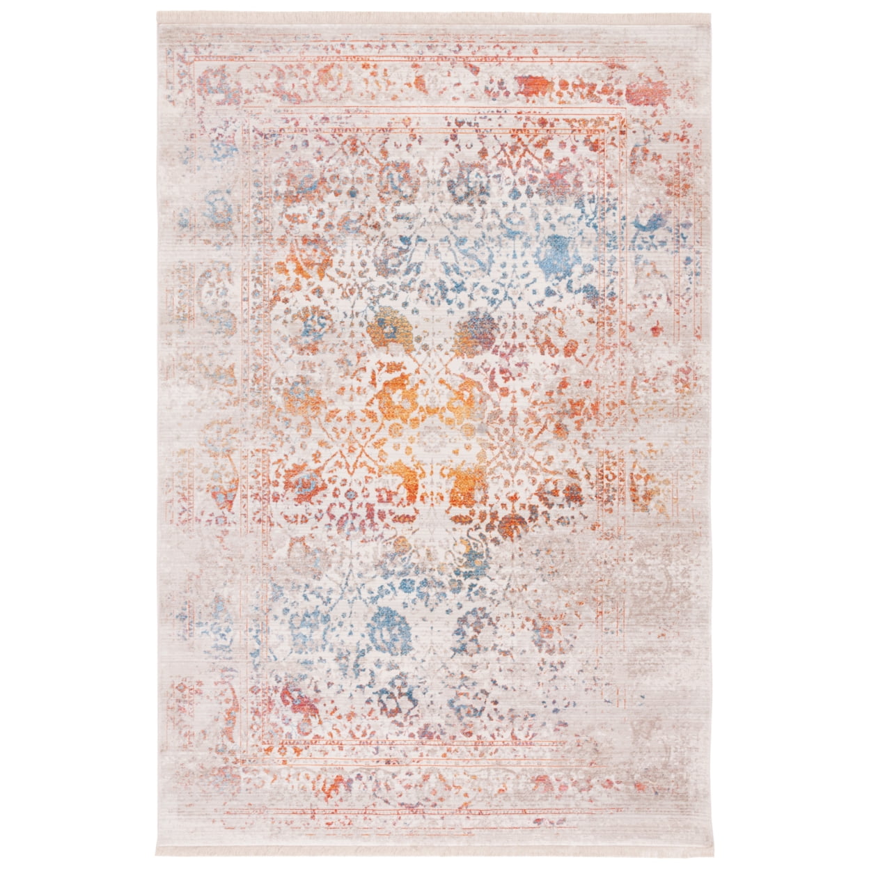 Light Grey and Multicolor Vintage Persian Area Rug