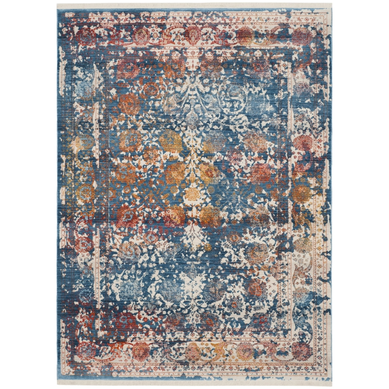 Vintage Turquoise and Multi-Color Synthetic Area Rug, 5' x 7'
