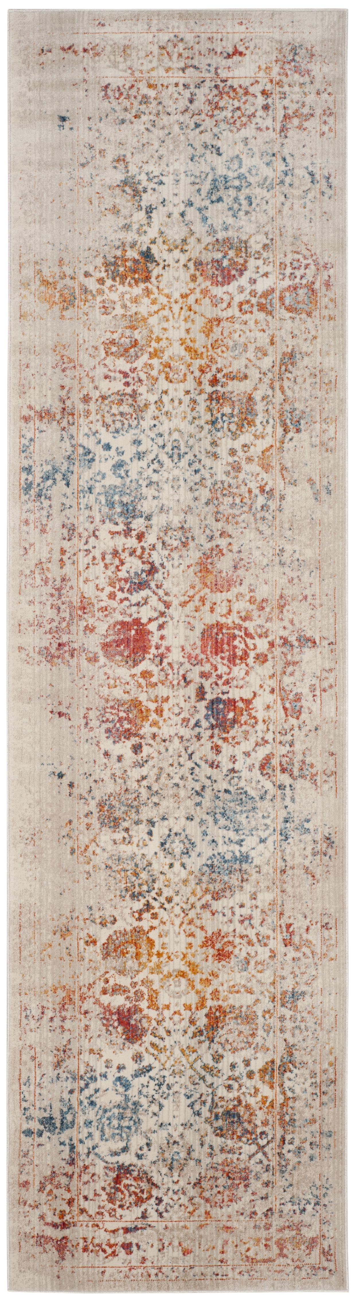 Light Grey and Multi Synthetic Reversible Runner Rug