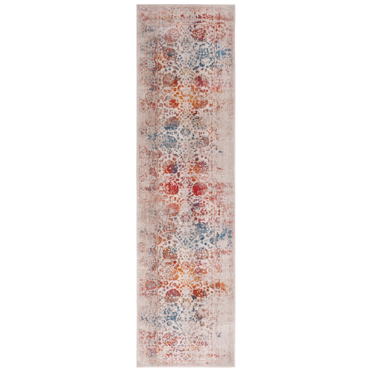 Light Grey and Multi Floral Motif Synthetic Runner Rug