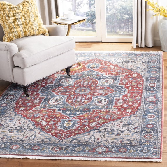 SAFAVIEH Vintage Persian Forrester Floral Bordered Polyester Area Rug, Red/Blue, 4' x 6'