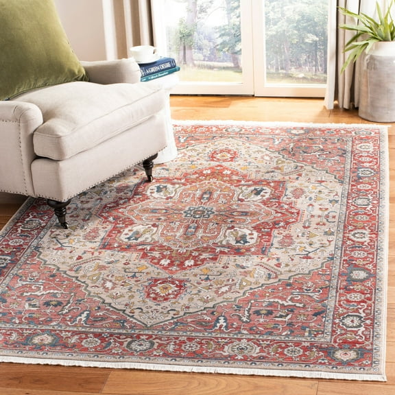 SAFAVIEH Vintage Persian Forrester Floral Bordered Polyester Area Rug, Red/Ivory, 5'x7'6"
