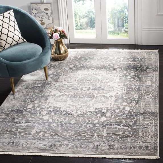 SAFAVIEH Vintage Persian Forrester Floral Bordered Polyester Rug, Grey/Charcoal, 8' x 10'