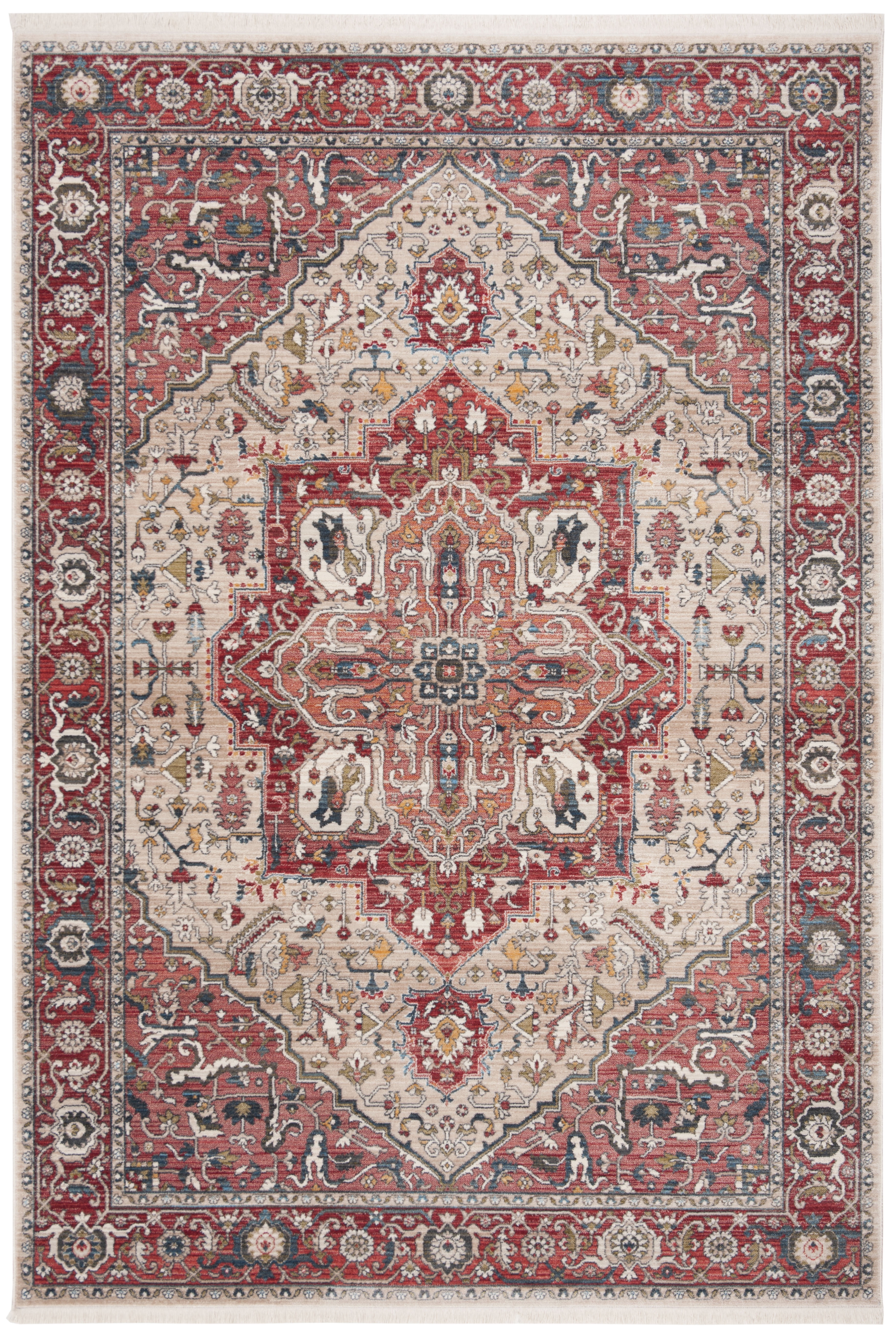 Red and Ivory Persian Style Rectangular Area Rug 3' x 5'