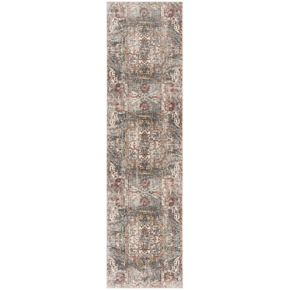 SAFAVIEH Vintage Persian Gerard Geometric Polyester Runner Rug, Charcoal/Olive, 2' x 5'